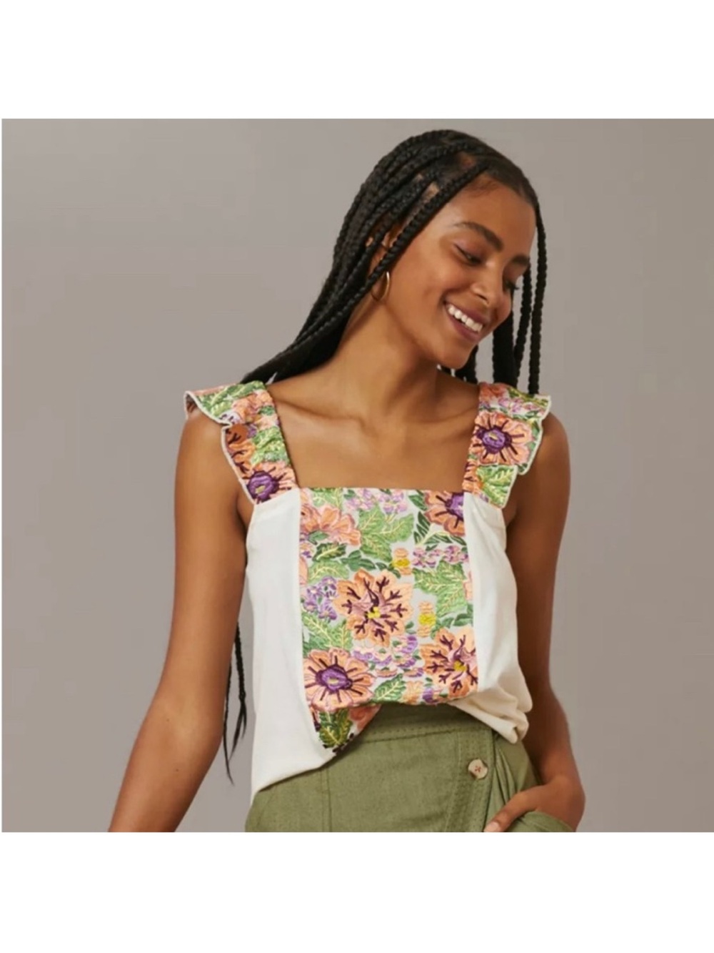Anthropologie Tiny Marin Floral Embroidered Tank Size M